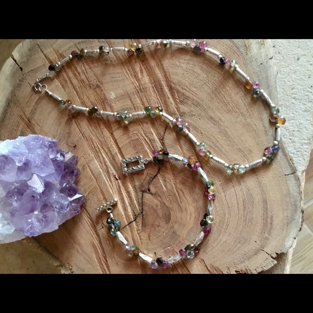Hills Tribe Silver and faceted watermelon tourmaline necklace and bracelet